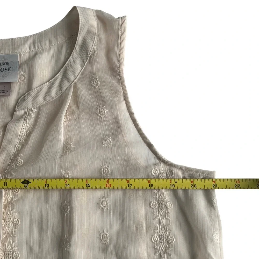Women's Size Large Sheer Cream Embroidered Tunic Top High Low Boho Festival - Picture 9 of 10